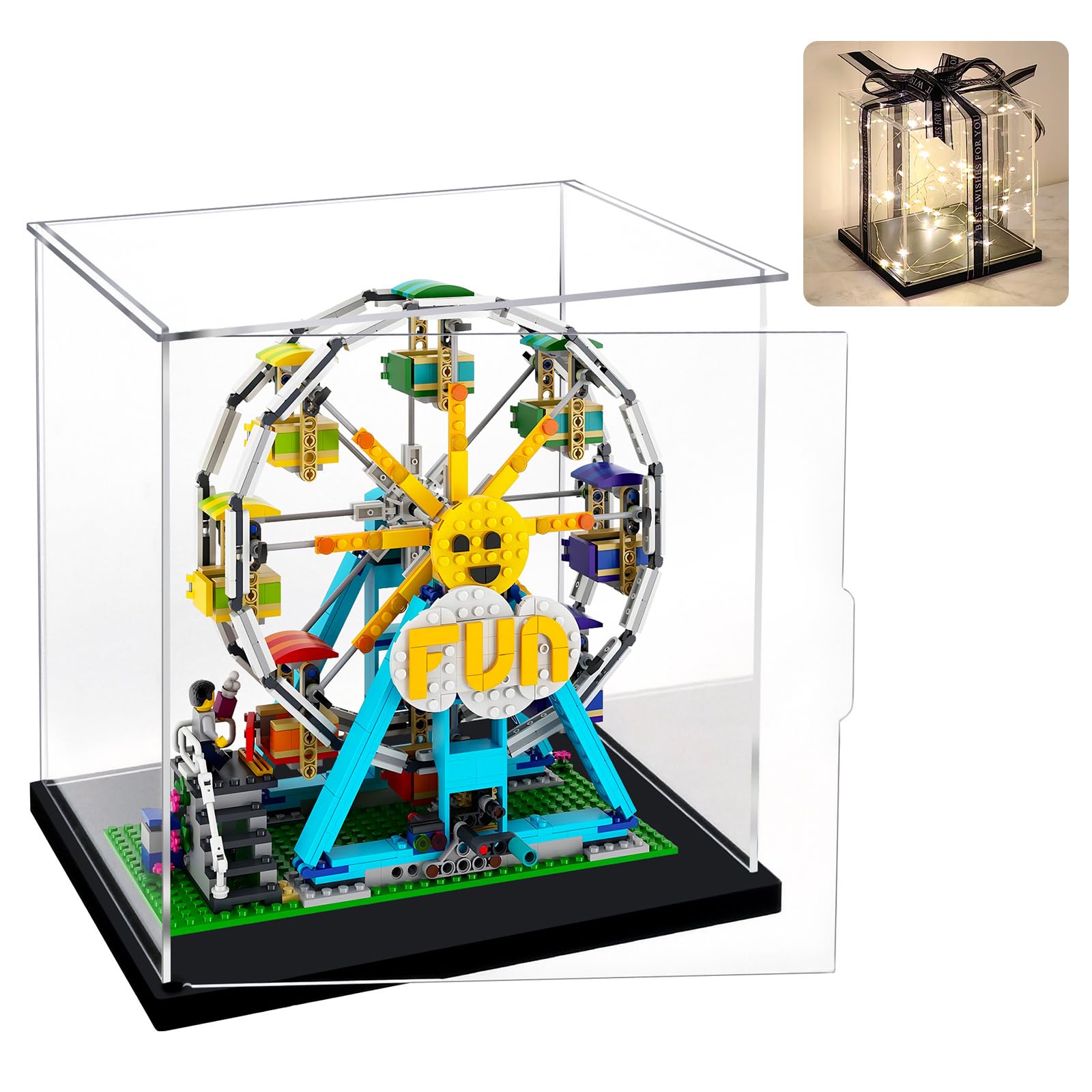 Photo 1 of LANSCOERY Clear Acrylic Display Case with Ribbon, Assemble Cube Display Box Stand with Thick Black Base, Dustproof Showcase for Collectibles Memorabilia Figurines (11.8x11.8x11.8inch;30x30x30cm)