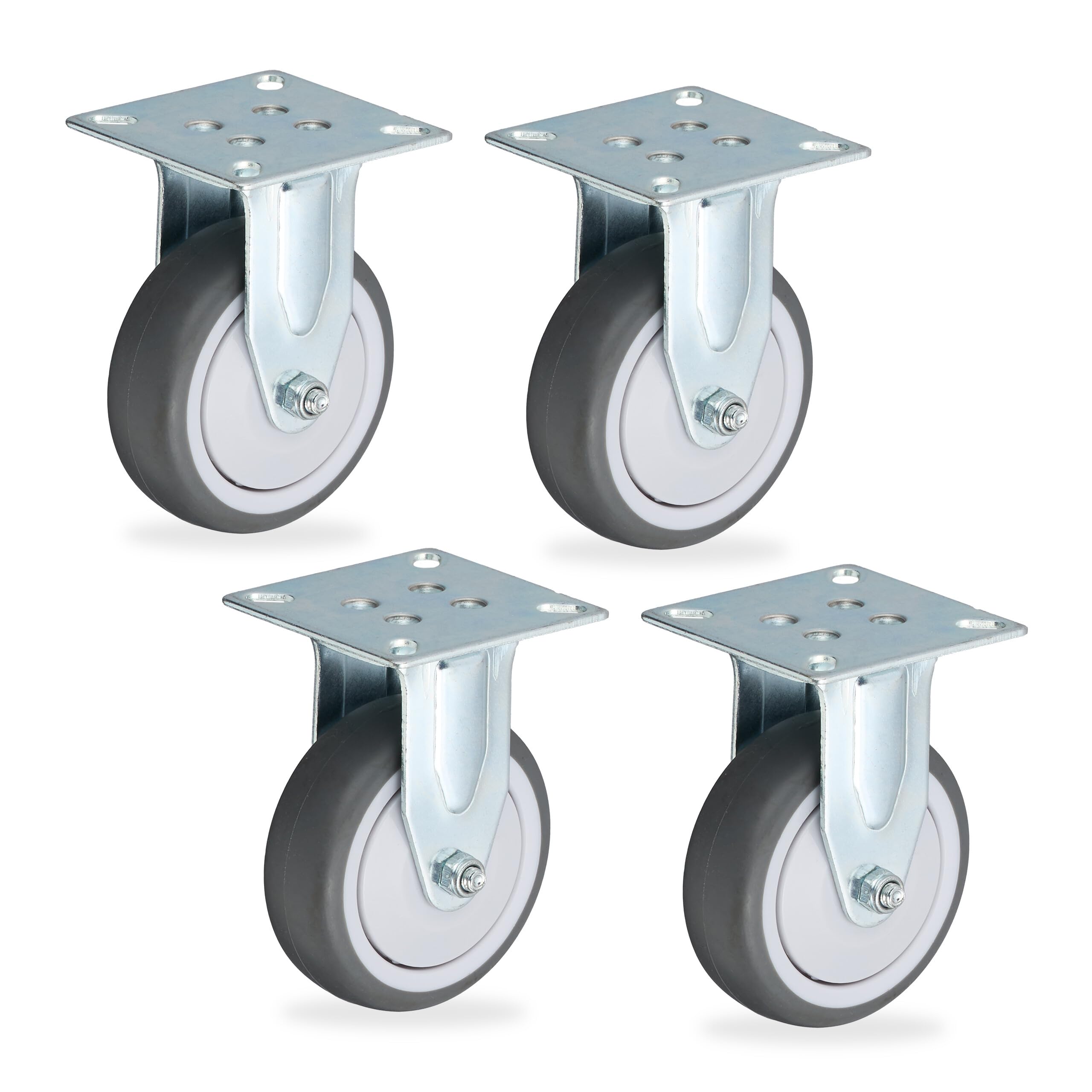 Relaxdays Fixed Castors, 4-Pack, 75 mm, TPR, Steel Plate, Ball Bearings, Non-Marking, Noise-Reducing, Grey/Silver
