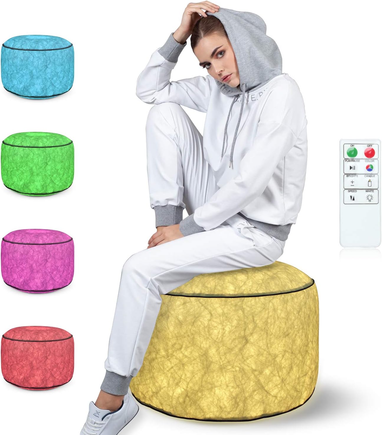 Party Decoration, Danolt Inflatable Footstools with Breathing LED Color Changing Lamp with Remote, Anti Leaking Waterproof Chair for Birthday Party Festivals Home Decoration