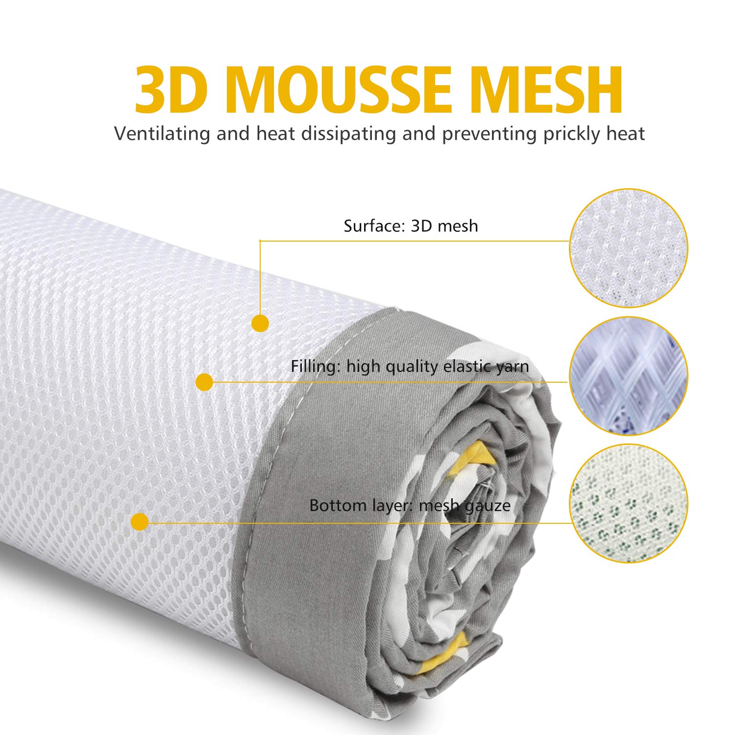 LMMKARE Upgrade Long Ties Mini Mesh Crib Bumpers Breathable for Boys Safe Pads for Standard Baby Crib Liner Classic Grey Stars 52" x 12" x 2pcs : Baby