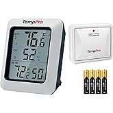 TempPro TempAir 500 FT Indoor Outdoor Thermometer Wireless with Sensor | Large LCD Display, No Hub or App Required, Outside Thermometer &amp; Cold-Resistant Sensor for Patio Garage, Batteries Included