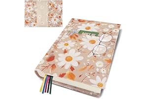 QRZIQRZ Daisy Adjustable Book Cover Protector for Hardcover,Reusable Soft Canvas Fabric Book Covers for Paperback Book Lovers Gift,Double Side Print Book Cover Hardback with Bookmark