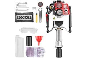 JACKCHEN 2 Stroke Gas Powered T Post Driver Hammer Drills, 52CC T Post Pile Driver Hammer, Air Cooling Single Cylinder Gasoline Petrol Garden Fencing Tool Machine