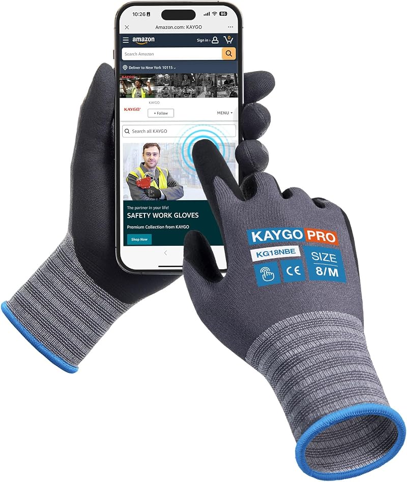 KAYGO 3 Pairs Safety Work Gloves MicroFoam Nitrile Coated Medium Grey