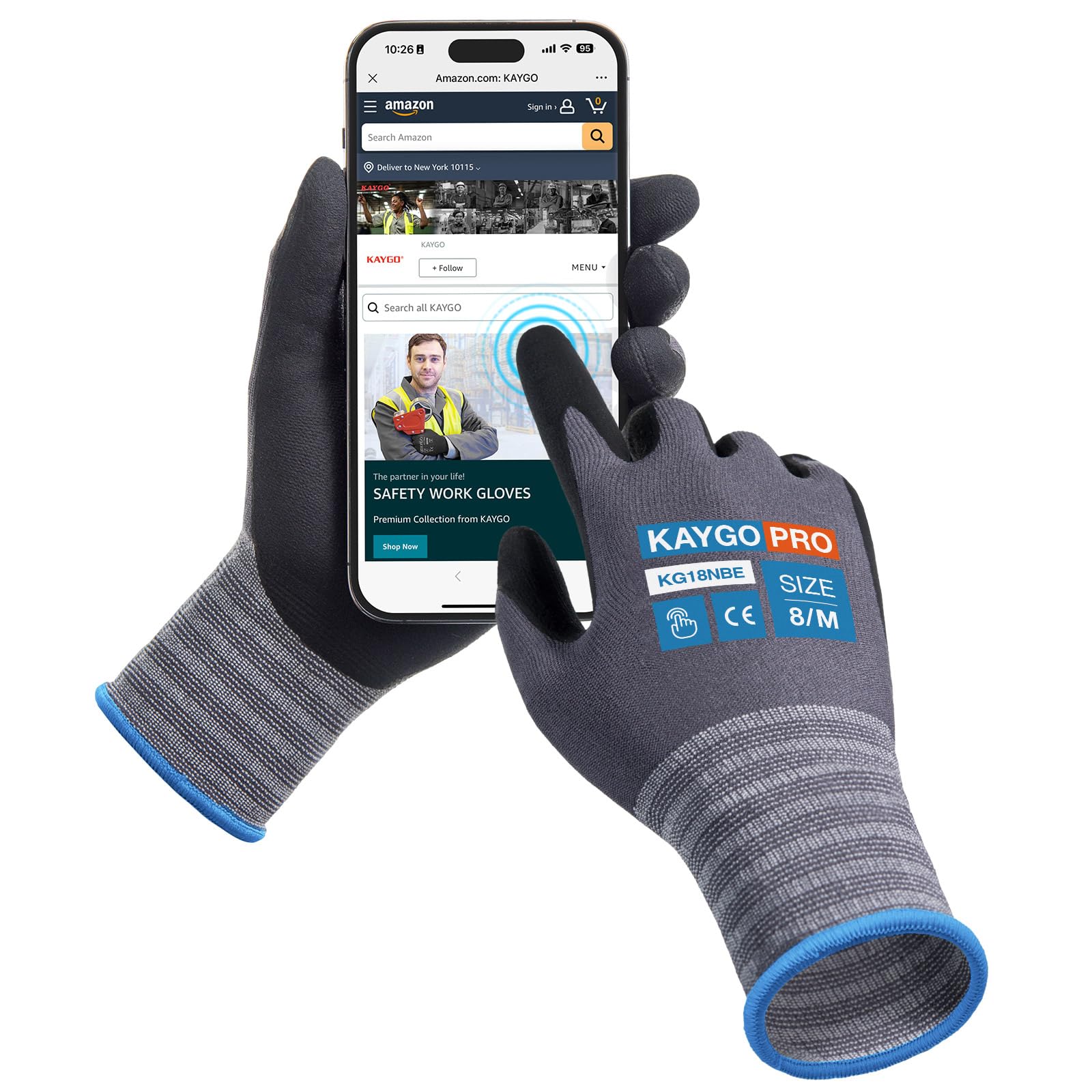 KAYGO 3 Pairs Safety Work Gloves MicroFoam Nitrile Coated Touchscreen, KG18NBE, Working Gloves with Oil Resistant Grip on Palm, for Men Women, Ideal for General Purpose Automotive (Medium, Grey)