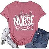 VQD Womens School Nurse Shirt Nurse Heart Tshirt Nursing Life Tee Top