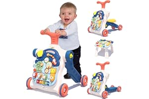 QDRAGON 5 in 1 Walker for Baby Boy, Baby Push Walker, Assemble as Scooter/Motorbike/Activity Center/Detachable Panel, Walking Toys for Infants 6-12 Months, Blue