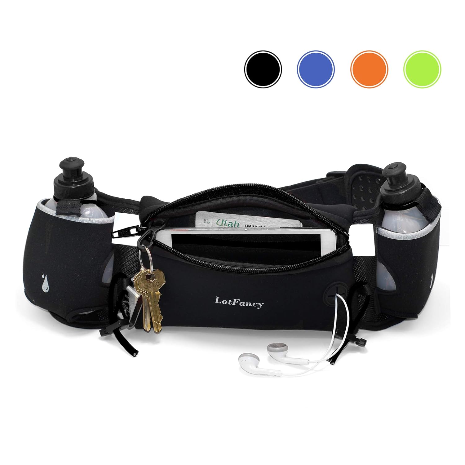 LotFancy Running Hydration Belt Free 2 Water Bottle (BPA Free), Waist