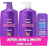 Aussie Total Miracle Hair Care Bundle: Shampoo, Conditioner, and 3 Minute Deep Treatment with Apricot & Macadamia Oil, Paraben-Free for Damaged Hair, 26.2 & 8 Fl Oz