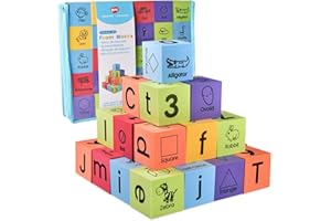 BOHS Foam Learning Blocks - Number,Alphabet,Shapes,Sight Words - Quiet,Safe and Soft Stacking Toys for Toddlers,30pcs