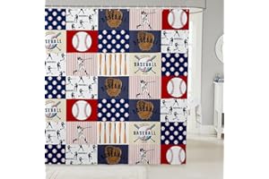 Manfei Plaid Shower Curtains Baseball Sports Theme Bathroom Curtains for Kids Boys Teens Baseball Bat Gloves Print Waterproof Bath Curtains with 12 Hooks Suits for Bathtub, 72" W x 84" L