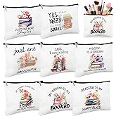 Sploziia 8Pcs Book Club Gifts Cute Canvas Book Tote Bag Reusable Cosmetic Makeup Bags with Zipper Pouch Xmas Present Reading Accessories Bookish Gifts for Women Lovers Librarian Readers Author