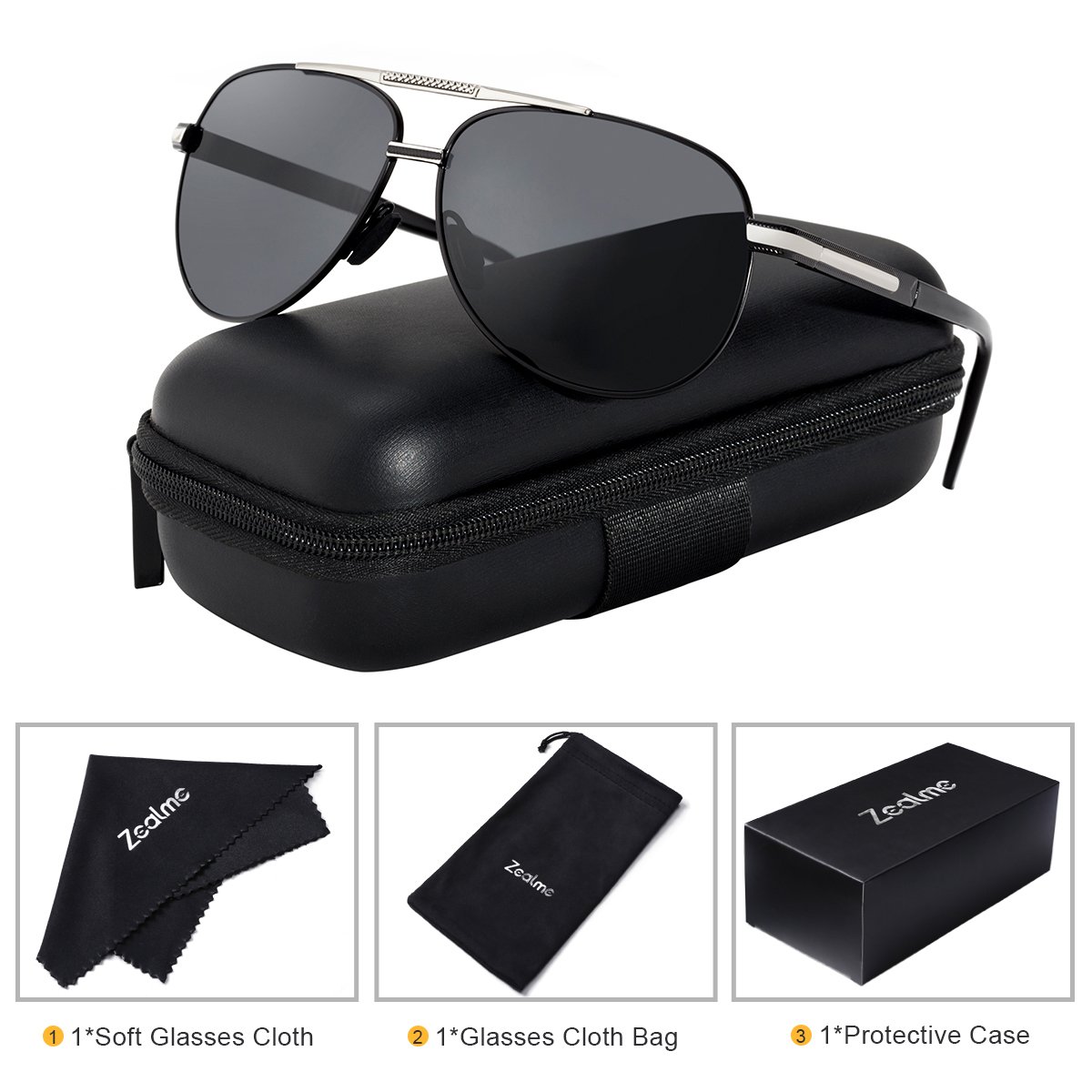 Zealme Polarized Fashion Aviator Anti Glare Pilot Driving Fashion Lightweight Durable Unbreakable Frame Cycling Fishing cycle Hiking Dark Sunglasses for Men Women (black) BM110