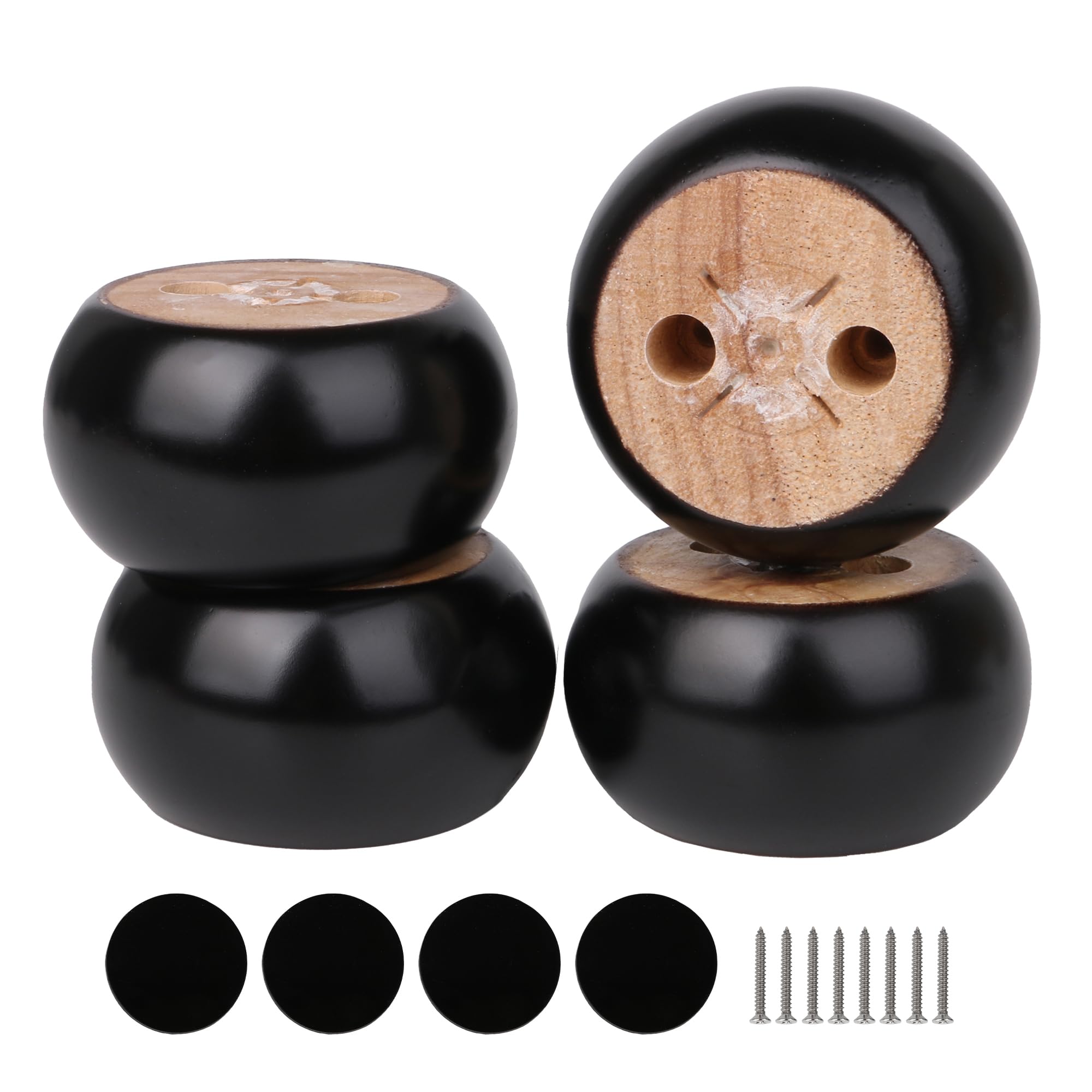 BQLZR Round Bun Couch Legs for Furniture Sofa Wood Black 40x70mm w/ Feet Pad Pack of 4
