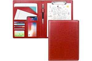 WAVEYU Padfolio Business/Resume Portfolio Folder, Leather Interview Portfolio Business Portfolio Portfolio Organizer with Legal Pad Folder Clipboard,Interview Folder for Men/Women, red