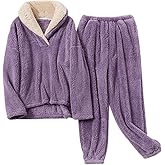 Peaceglad Mens Fluffy Coral Fleece Pajamas Set Pullover Pants Loose Plush Warm Loungewear Sleepwear