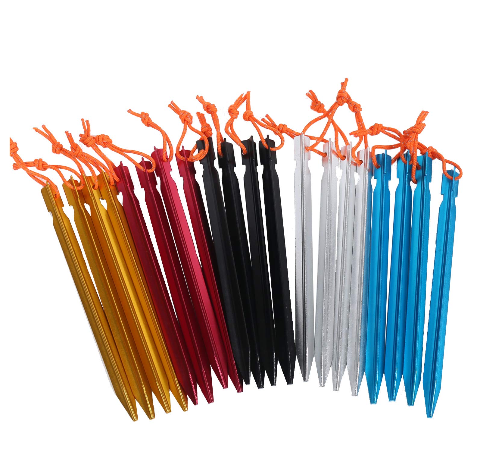 20 Pack Tent Pegs Aluminium Alloy Tent Stakes with Drawstring Bag for Outdoor Camping Trip Hiking Beach Heavy Duty and Mixed Color(5 color mix)