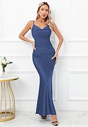 Capuffy Women Drape Neck Formal Maxi Dresses Lace