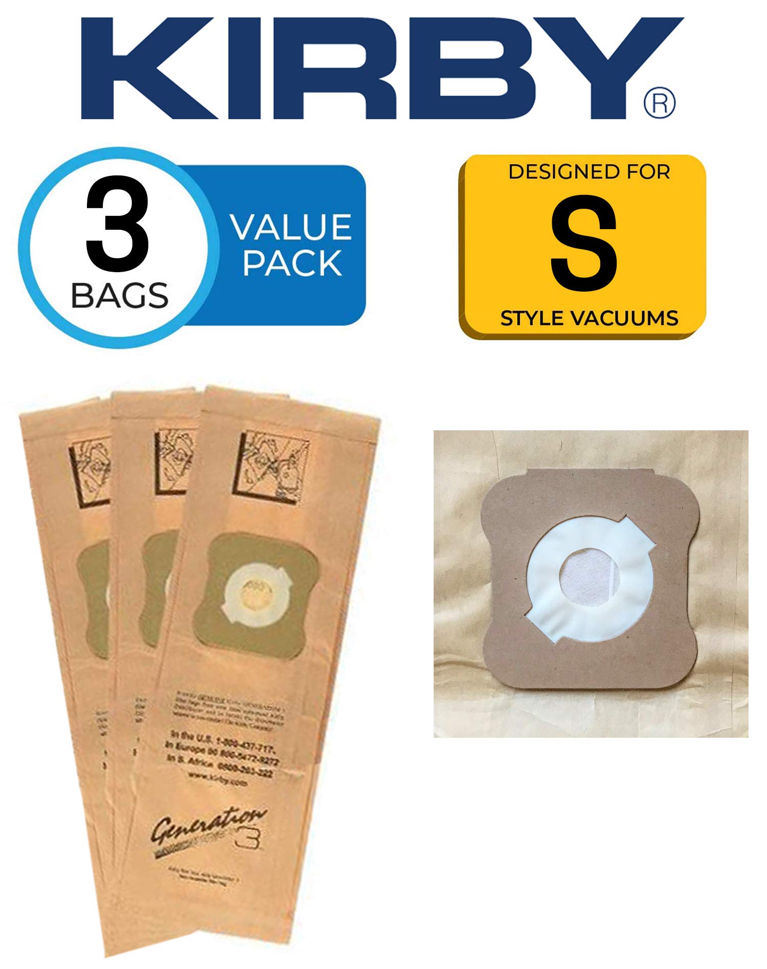 Kirby Generation 3 G3 197289 Disposable Brown Filter Bags 3 Pack