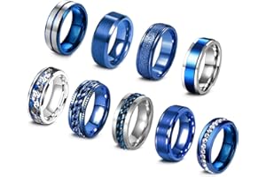 EIELO 9Pcs Stainless Steel Band Rings for Men Women Cool Fidget Spinning Chain Ring Anxiety Relief Fashion Simple Wedding Eng