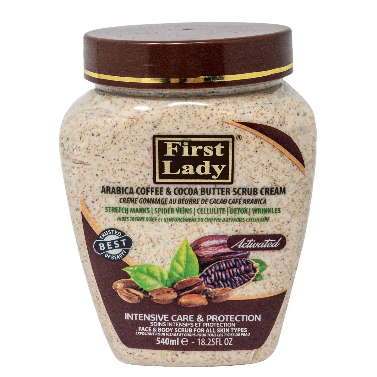 First Lady Activated Arabica Coffee & Cocoa Butter Scrub Cream 540ml - stretch marks, spider veins, cellulite and wrinkles - Face & Body