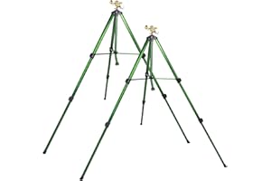 Biswing Impact Sprinkler Head on Tripod Base, Extends Up to 50 Inch Heavy Duty Lawn Sprinkler, 360 Degree Large Area Irrigation, Adjustable Coverage Brass Nozzle Alloy Metal Tower Sprinkler, 2 Pack