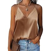Zeagoo Womens Silk Satin Tank Tops V Neck Sleeveless Camisole Cami Spaghetti Straps Blouse Summer Loose Racerback Shirt