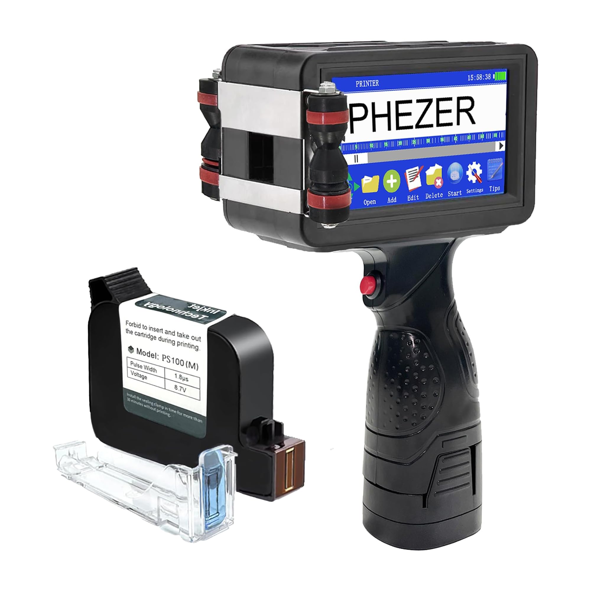 Photo 1 of Phezer Upgraded P16 Handheld Inkjet Printer for Flat Surface with Quick-Dry Ink Cartridge, 0.5 Inch Nozzle Coding Machine for Date/Time/Barcode/QR Code/Logo (Support 25 Languages & 3 Print Precision)
