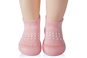 SEBELLST Baby Girl Sock Shoes Rubber Sole Non Slip Indoor Slipper Infant Girls First Walking Floor Shoes Soft Sole Non-Skid Slipper Breathable Lightweight Cotton Mesh Baby Shoes