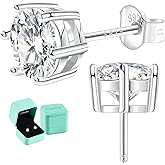 Moissanite Stud Earrings, 0.6–3.0ct Lab Created Diamond Earrings for Women & Men, D Color VVS1 Clarity, 925 Sterling Silver, 14K White Gold Plated, Hypoallergenic Solitaire Studs Jewelry Gift
