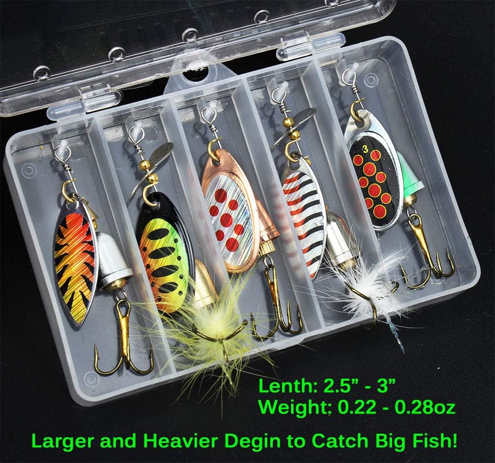 10pcs Fishing Lure Spinnerbait, Bass Trout Salmon Hard Metal Spinner Baits Kit with 2 Tackle Boxes by Tbuymax : Sports & Outdoors