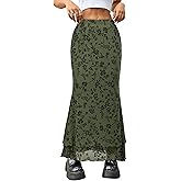 Sielebay Women Maxi Skirt Ditsy Floral Mesh Skirt Summer Flowy Boho Elastic High Waisted Long Skirts Fashion Trendy