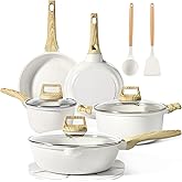 GiPP Pots and Pans Set Non Stick - 14 Pcs White Granite Kitchen Cookware Sets Nonstick Induction Cookware Cooking Pan Set wit