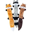 ZippyPaws Skinny Peltz No Stuffing Squeaky Plush Dog Toy, Fox, Raccoon, and Squirrel