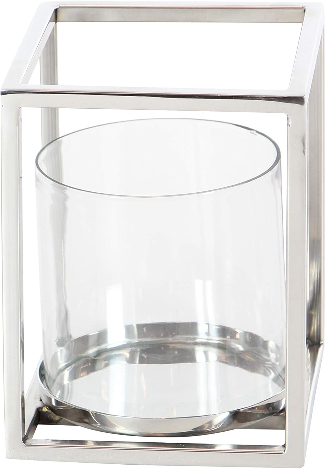 Deco 79 90932 Stainless Steel and Glass Hurricane Candle Holder, 8" x 6", Clear/Silver: Home & Kitchen
