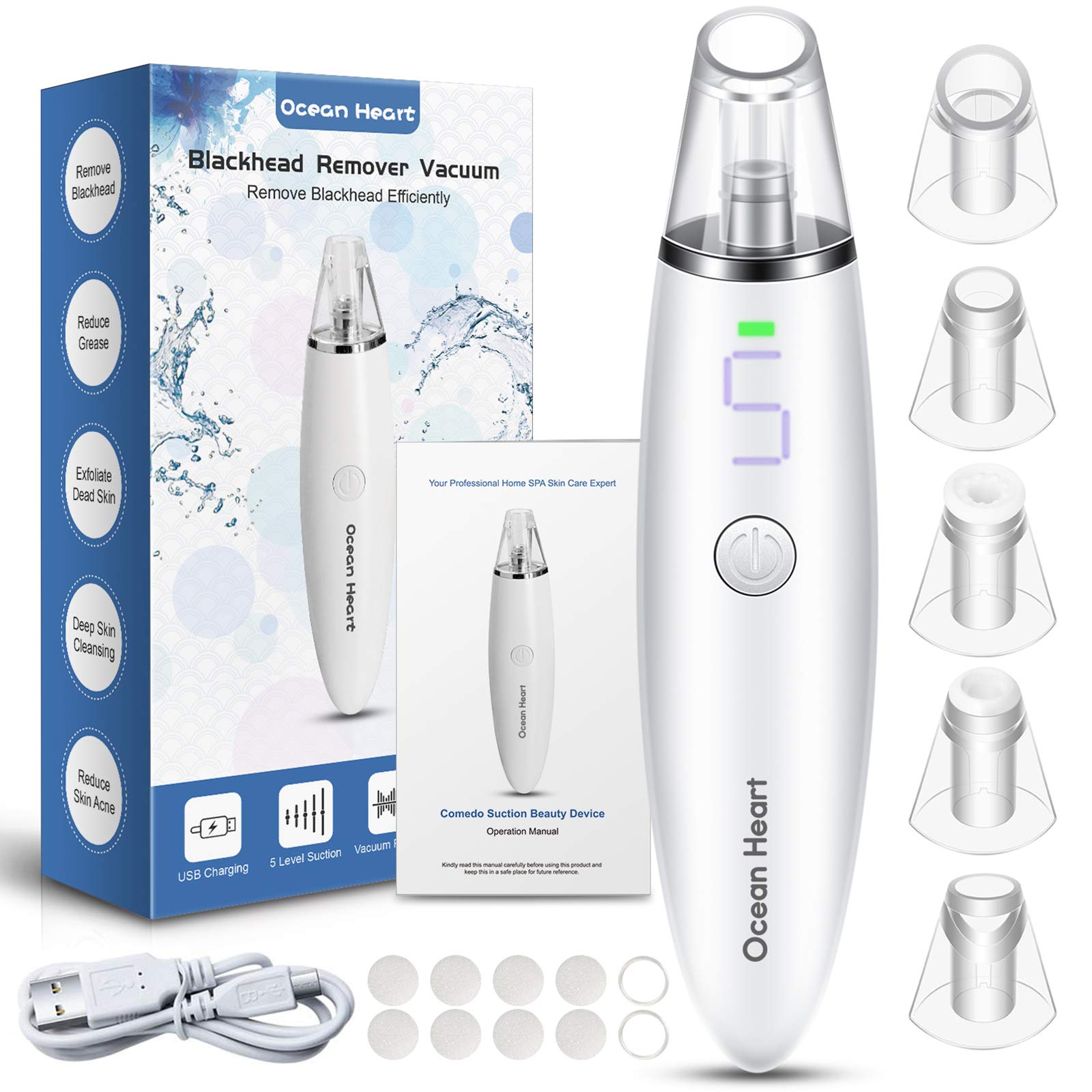 Blackhead Remover Vacuum, Pore Vacuum with 5 suction level, Powerful