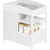 Homeiju Baby Changing Table with 4 Drawers and 2 Shelves - Baby Dresser with Changing Table Top Diaper Changing Station with Storage for Nursery Modern, White