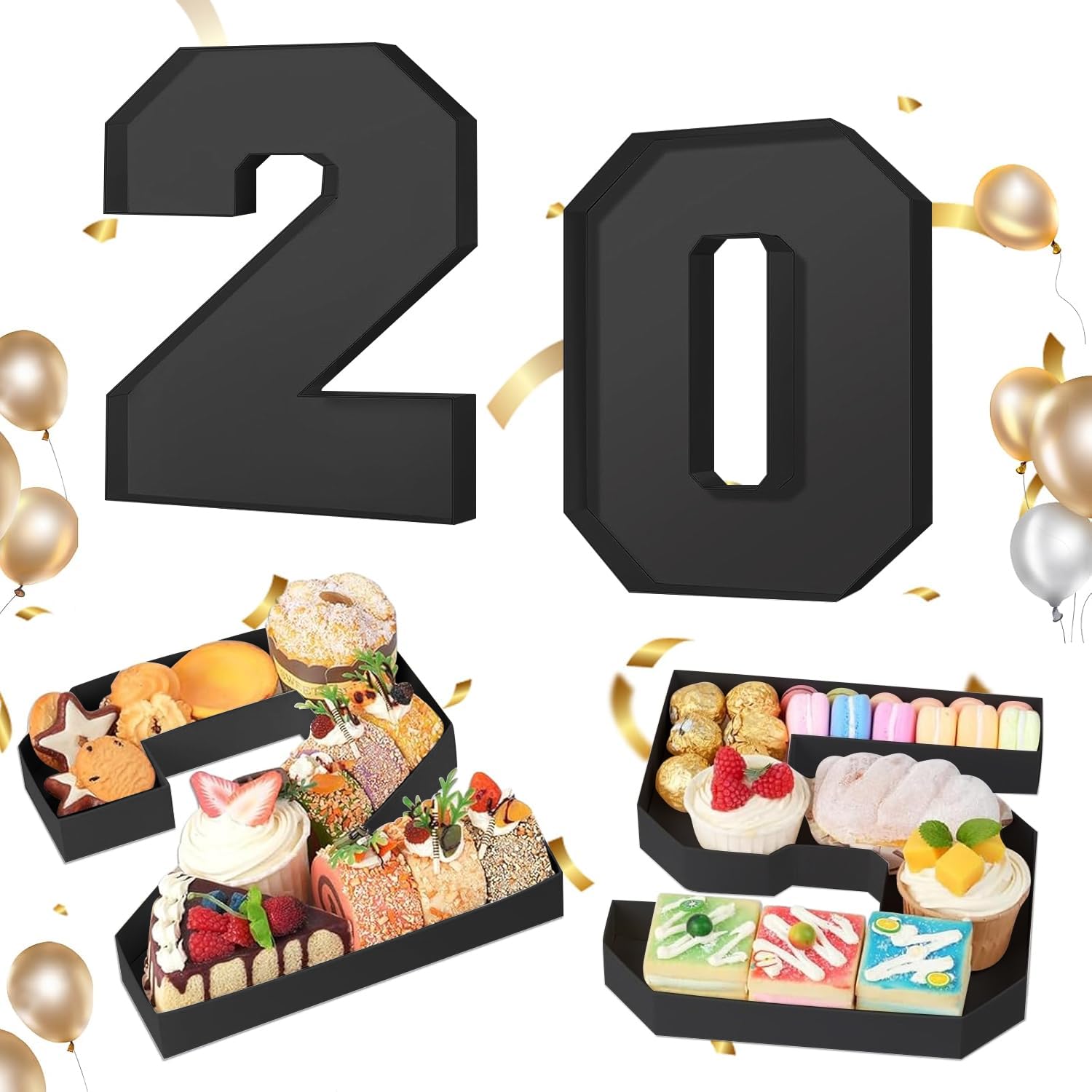 Photo 1 of 2025 Charcuterie Numbers Fillable, Cardboard Numbers for Charcuterie, Washable Tray Charcuterie Paper Box for Graduation Anniversary Birthday Party Decoration Chocolate Candy Cupcake, 10 Inch (Black)