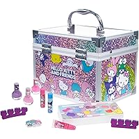 Hello Kitty & Friends Train Case Cosmetic Makeup Set Includes Lip Gloss, Eye Shimmer, Brushes, Nail Polish Accessories & more