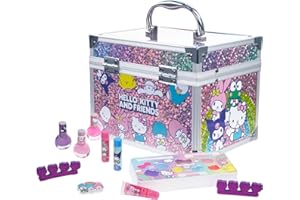 Hello Kitty & Friends Train Case Cosmetic Makeup Set Includes Lip Gloss, Eye Shimmer, Brushes, Nail Polish Accessories & more