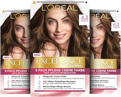 L'Oréal Paris Excellence 4.3 Golden Brown Hair Colour 3 x 268 g