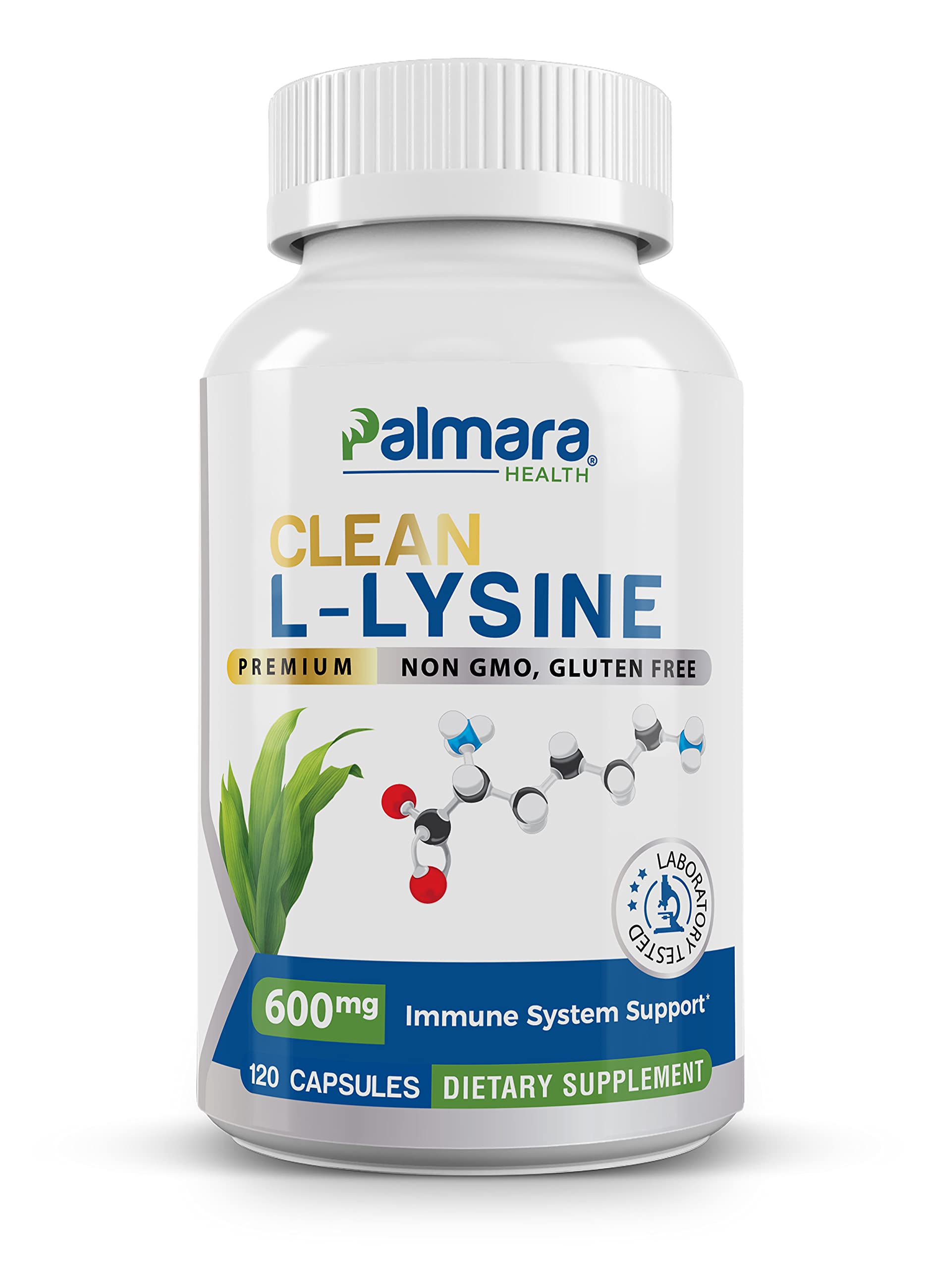 Palmara Health Clean L-Lysine 600mg, 120 Capsules | Vegan, Non-GMO, & Gluten Free
