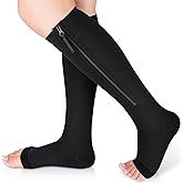 Ailaka Medical Compression Socks with Zipper, Knee High 15-20 mmHg Compression Socks for Women Men, Open Toe Support Socks for Varicose Veins, Edema, Recovery, Pregnant, Nurse