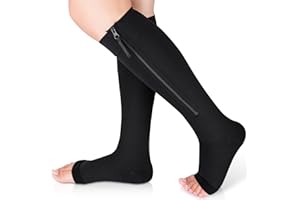 Ailaka Medical Compression Socks with Zipper, Knee High 15-20 mmHg Compression Socks for Women Men, Open Toe Support Socks for Varicose Veins, Edema, Recovery, Pregnant, Nurse
