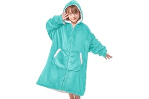 JOYWOO Kids Wearable Blanket Hoodie, Oversized Sherpa Hooded Blanket Birthday Christmas Gifts for Girl Boy, Cozy Sweatshirt Blanket with Giant Pocket and Zipper, Teal