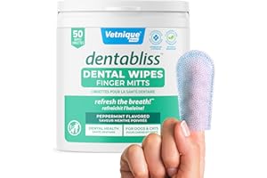 Vetnique Dentabliss - Dog Teeth Cleaning Finger Mitt Dental Wipe - Dog Plaque and Tartar Remover with Brushing Beads - Conven