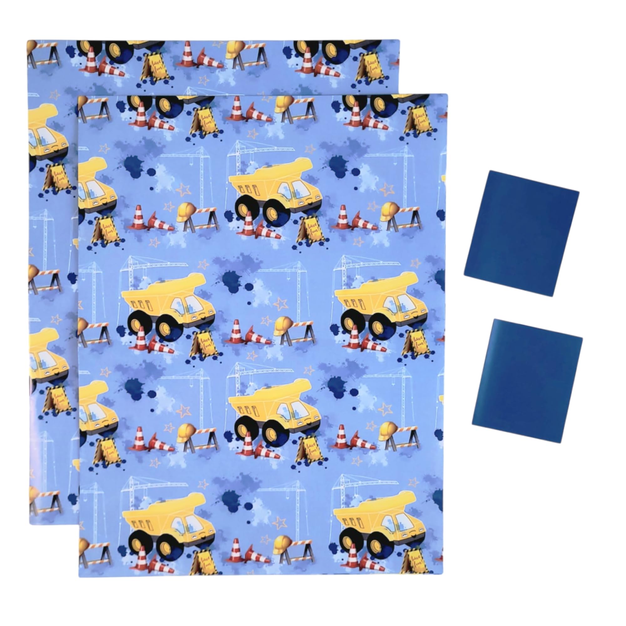 Happy Birthday, Boys Gift Wrap Pack, 2 Sheets Wrapping Paper, 2 Blue Tags, Boys Birthday Gift Present Trucks