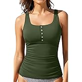 Yonique Women's Tankini Top Only Button Tummy Control Swim Tank Top Modest Bathing Suit Top No Bottom