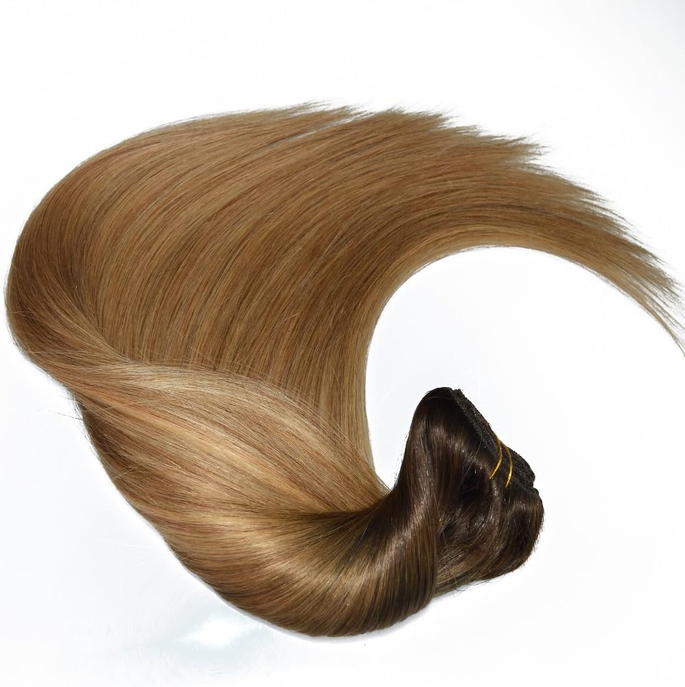 120Gram Virgin Remy Balayage Hair Clip in Extensions Ombre Brown to Blonde Highlights Real Human Hair Extensions
