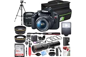 Canon EOS Rebel T7 Digital SLR Camera 18-55mm f/3.5-5.6 is II Kit Bundle with 500mm Preset Telephoto Lens, 32GB Memory Card, Camera Bag, Paintshop Pro and Accessories (13 Items)